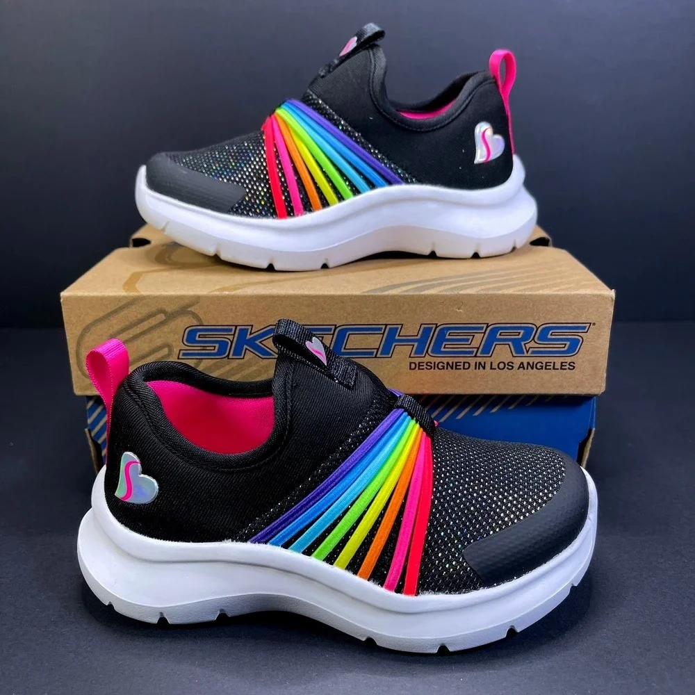Skechers Kids Toddler Girls Black Rainbow‎ Fantastic Slip On Shoes Size 7